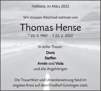 Traueranzeige von Thomas Hense von Geislinger Zeitung