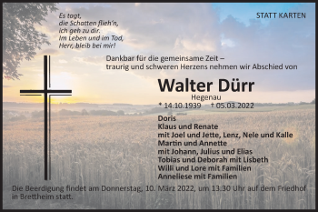 Traueranzeige von Walter Dürr von Hohenloher Tagblatt
