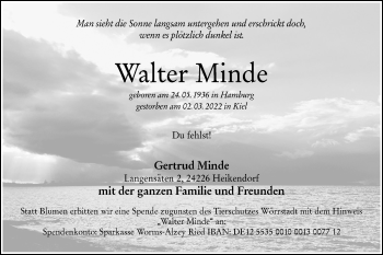 Traueranzeige von Walter Minde von Metzinger-Uracher Volksblatt