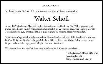Traueranzeige von Walter Scholl von Rundschau Gaildorf
