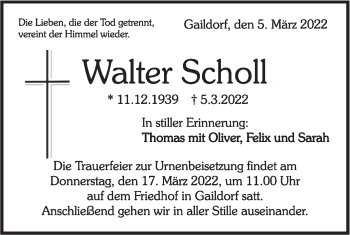 Traueranzeige von Walter Scholl von Rundschau Gaildorf