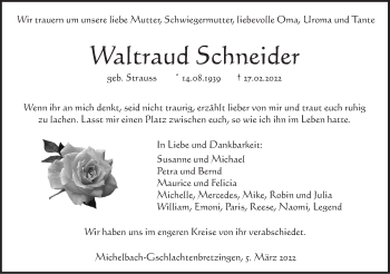 Traueranzeige von Waltraud Schneider von Haller Tagblatt
