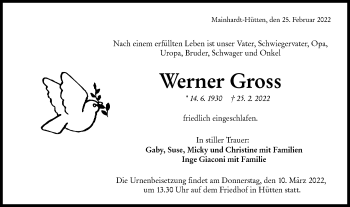 Traueranzeige von Werner Gross von Haller Tagblatt