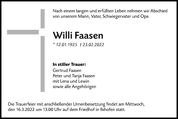 Traueranzeige von Willi Faasen von Haller Tagblatt
