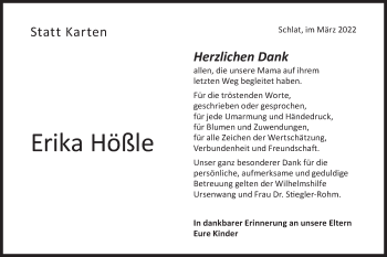 Traueranzeige von Erika Hößle von NWZ Neue Württembergische Zeitung