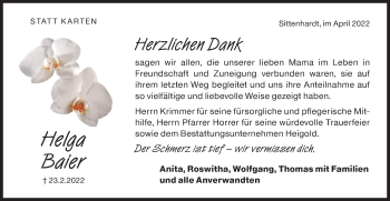 Traueranzeige von Helga Baier von Haller Tagblatt