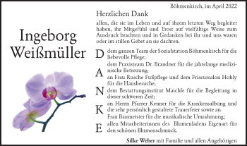 Traueranzeige von Ingeborg Weißmüller von Geislinger Zeitung