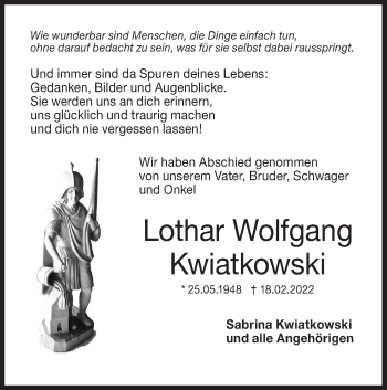 Traueranzeige von Lothar Wolfgang Kwiatkowski von NWZ Neue Württembergische Zeitung