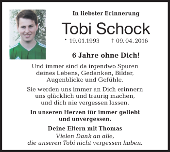 Traueranzeige von Tobi Schock von Rundschau Gaildorf