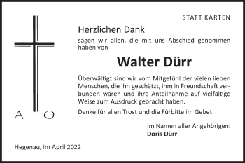 Traueranzeige von Walter Dürr von Hohenloher Tagblatt