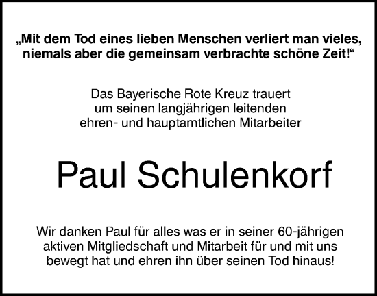 Traueranzeige von Paul Schulenkorf von SÜDWEST PRESSE Ausgabe Ulm/Neu-Ulm
