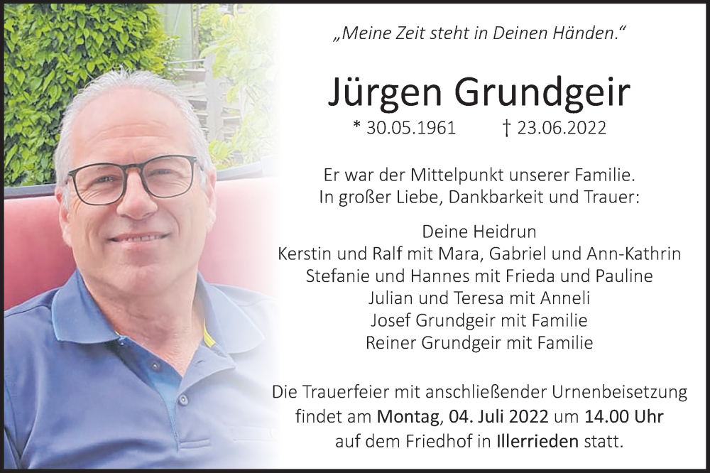 Traueranzeige für Jürgen Grundgeir vom 02.07.2022 aus SÜDWEST PRESSE Ausgabe Ulm/Neu-Ulm