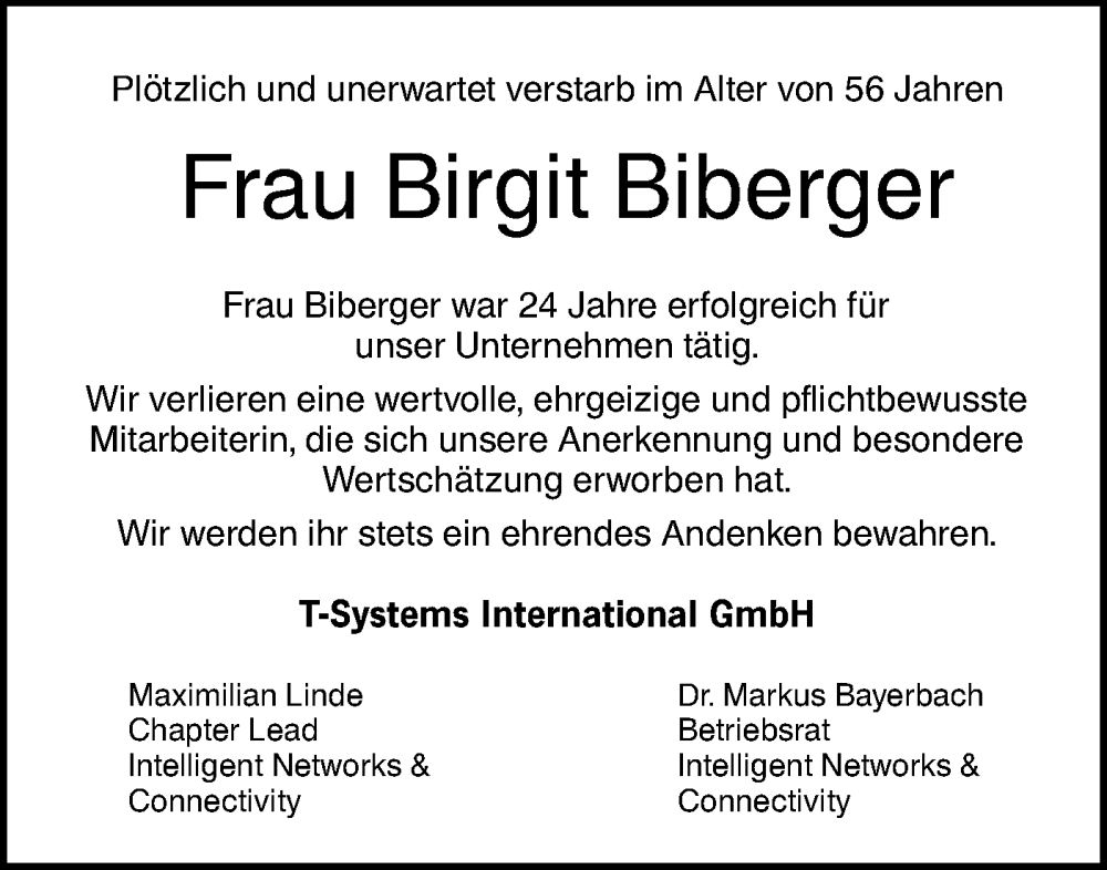  Traueranzeige für Birgit Biberger vom 13.08.2022 aus SÜDWEST PRESSE Ausgabe Ulm/Neu-Ulm