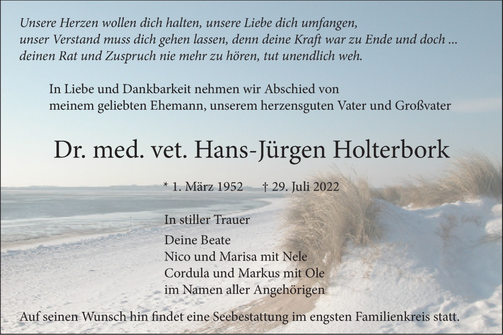  Traueranzeige für Hans-Jürgen Holterbork vom 06.08.2022 aus SÜDWEST PRESSE Ausgabe Ulm/Neu-Ulm