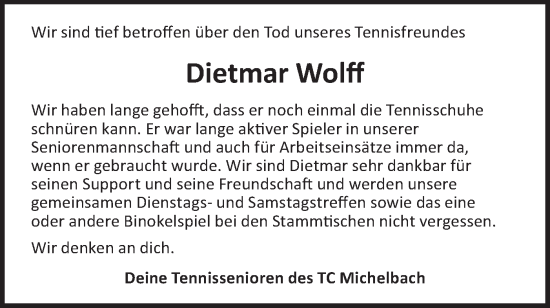 Traueranzeige von Dietmar Wolff von Haller Tagblatt