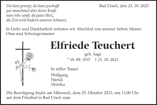 Traueranzeige von Elfriede Teuchert von SÜDWEST PRESSE/SÜDWEST PRESSE