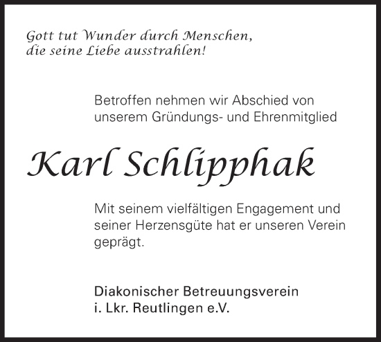 Traueranzeige von Karl Schlipphack von SÜDWEST PRESSE/SÜDWEST PRESSE