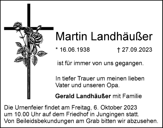 Traueranzeige von Martin Landhäußer von SÜDWEST PRESSE Ausgabe Ulm/Neu-Ulm