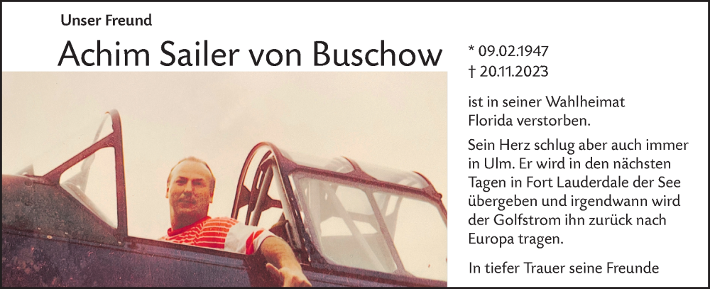  Traueranzeige für Achim Sailer von Buschow vom 25.11.2023 aus SÜDWEST PRESSE Ausgabe Ulm/Neu-Ulm