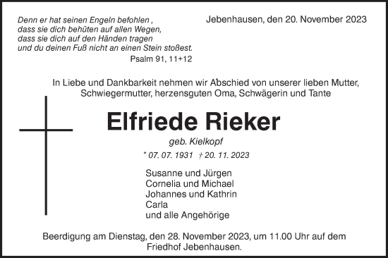 Traueranzeige von Elfriede Rieker von NWZ Neue Württembergische Zeitung