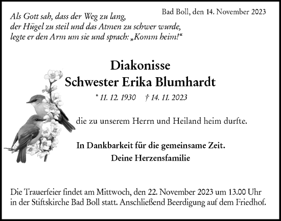 Traueranzeige von Erika Blumhardt von NWZ Neue Württembergische Zeitung