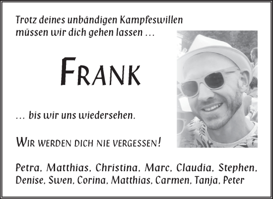 Traueranzeige von Frank  von Geislinger Zeitung