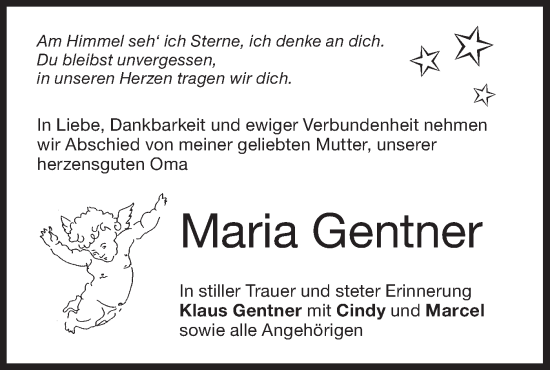Traueranzeige von Maria Gentner von Hohenloher Tagblatt