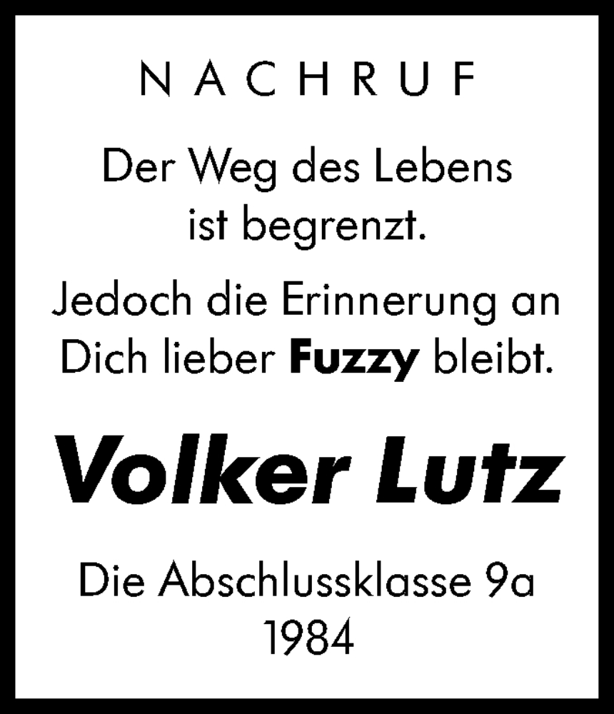  Traueranzeige für Volker Lutz vom 30.11.2023 aus Haller Tagblatt