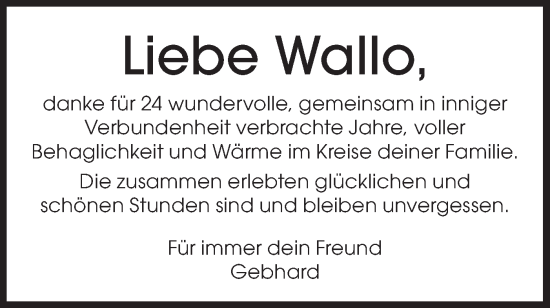 Traueranzeige von Wallo  von Hohenloher Tagblatt