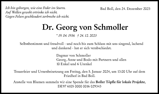 Traueranzeige von Georg von Schmoller von NWZ Neue Württembergische Zeitung