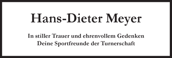 Traueranzeige von Hans-Dieter Meyer von NWZ Neue Württembergische Zeitung