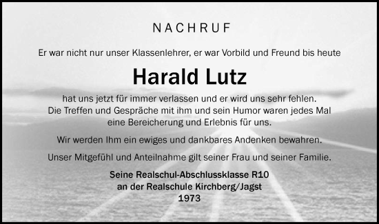 Traueranzeige von Harald Lutz von Hohenloher Tagblatt