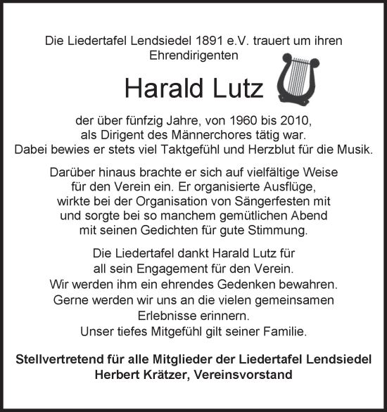 Traueranzeige von Harald Lutz von Hohenloher Tagblatt