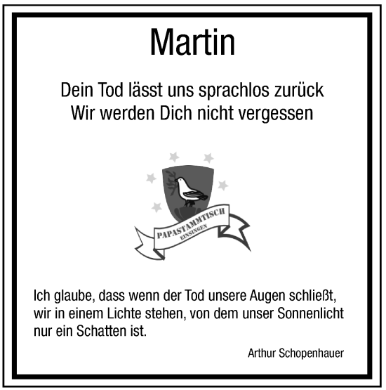 Traueranzeige von Martin  von SÜDWEST PRESSE Ausgabe Ulm/Neu-Ulm