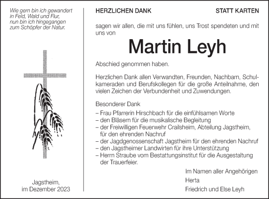 Traueranzeige von Martin Leyh von Hohenloher Tagblatt