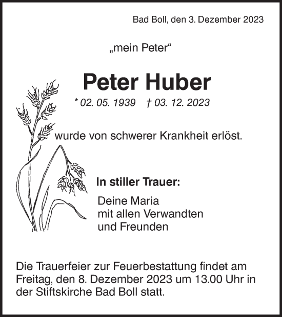 Traueranzeige von Peter Huber von NWZ Neue Württembergische Zeitung