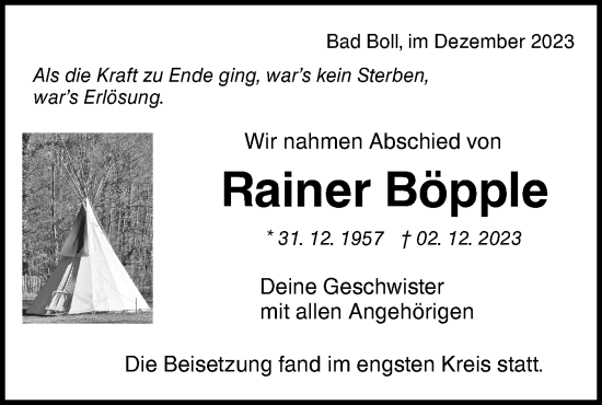 Traueranzeige von Rainer Böpple von NWZ Neue Württembergische Zeitung