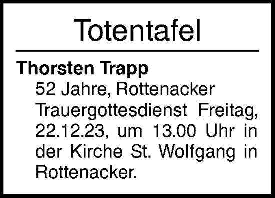 Traueranzeige von Totentafel vom 20.12.2023 von Ehinger Tagblatt