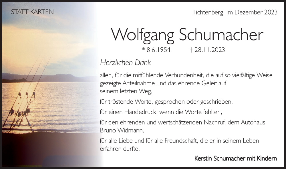  Traueranzeige für Wolfgang  Schumacher vom 23.12.2023 aus Haller Tagblatt