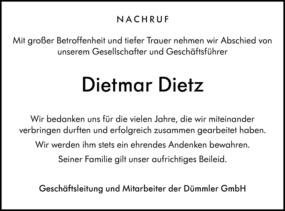  Traueranzeige für Dietmar Dietz vom 02.02.2023 aus Hohenloher Tagblatt