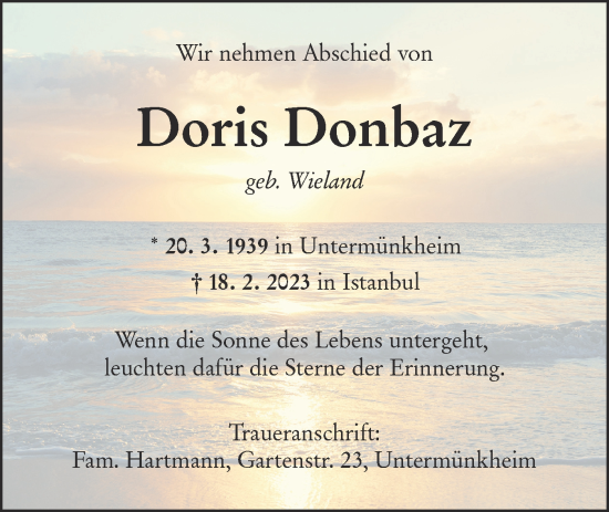 Traueranzeige von Doris Donbaz von Haller Tagblatt