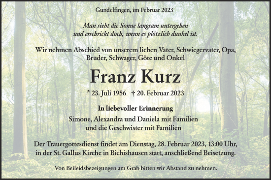 Traueranzeige von Franz Kurz von Alb-Bote/Metzinger-Uracher Volksblatt
