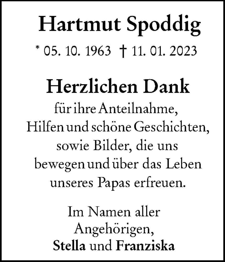  Traueranzeige für Hartmut Spoddig vom 25.02.2023 aus NWZ Neue Württembergische Zeitung