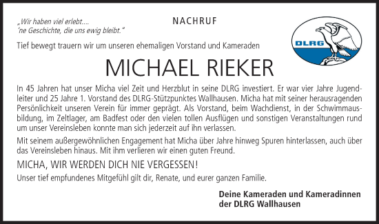 Traueranzeige von Michael Rieker von Hohenloher Tagblatt