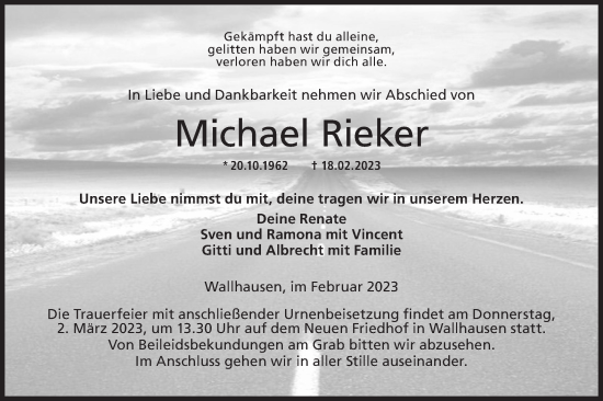 Traueranzeige von Michael Rieker von Hohenloher Tagblatt