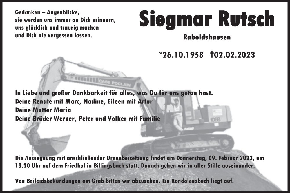  Traueranzeige für Siegmar Rutsch vom 07.02.2023 aus Hohenloher Tagblatt