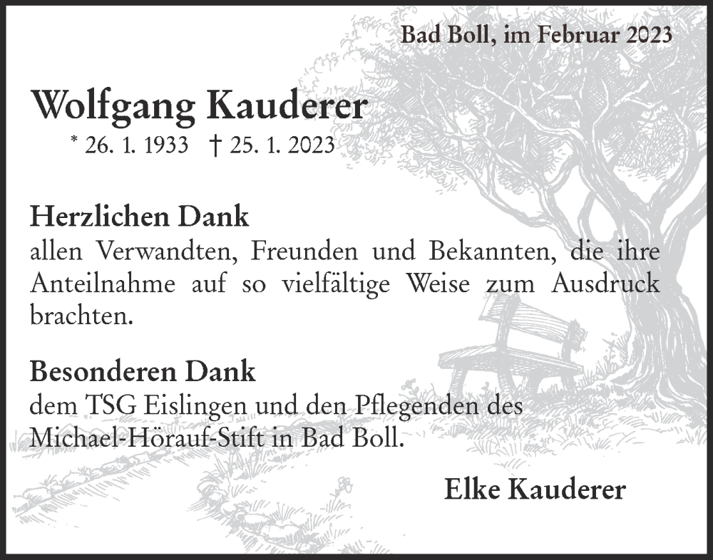  Traueranzeige für Wolfgang Kauderer vom 25.02.2023 aus NWZ Neue Württembergische Zeitung