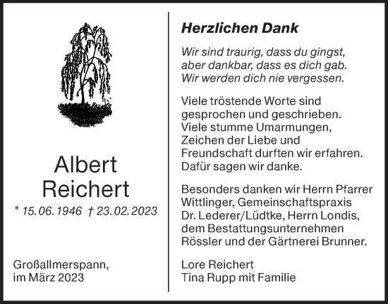Traueranzeige von Albert Reichert von Haller Tagblatt
