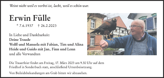 Traueranzeige von Erwin Fülle von SÜDWEST PRESSE Ausgabe Ulm/Neu-Ulm