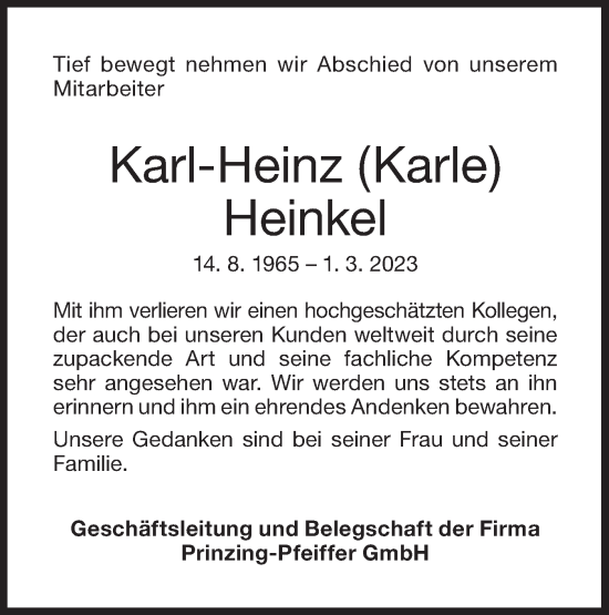 Traueranzeige von Karl-Heinz Heinkel von SÜDWEST PRESSE Ausgabe Ulm/Neu-Ulm